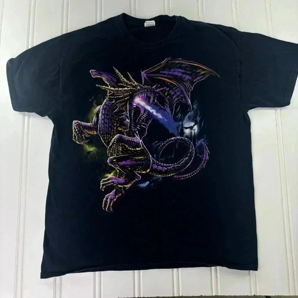 Vintage Y2k Dragon Fantasy Black Graphic T Shirt Tee XL CYBERGOTH goth scifi - Picture 2 of 7